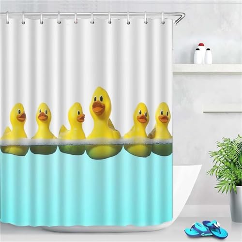 Duschvorhang Niedliche Ente 240x180cm, Gewichteter Saum, Schnell Trocknend Polyestergewebe Badezimmerzubehör, Waschbar Bad Vorhang Bohemien Shower Curtain mit Haken, für Badewanne/Dusche W-546 von Jaxiaco