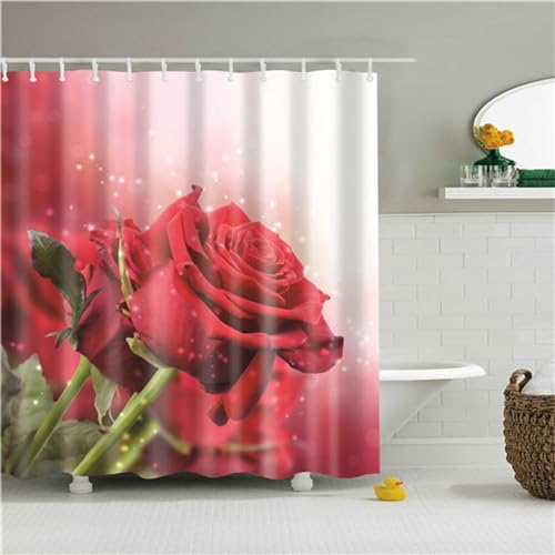 Duschvorhang Rosen Blumen 240x180cm, Gewichteter Saum, Schnell Trocknend Polyestergewebe Badezimmerzubehör, Waschbar Blickdicht Bad Vorhang Bohemien Shower Curtain mit Haken, für Badewanne/Dusche W298 von Jaxiaco