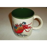 1987 Potpourri Press Weihnachtsschlitten & Spielzeug Sammlerstück Paraglasierte Kaffeetasse Made in Korea von Jaxsprats