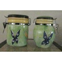 2 Handbemalte & Gestaltete Mit Schmetterlings-Keramik-Vorratsdosen von Jaxsprats