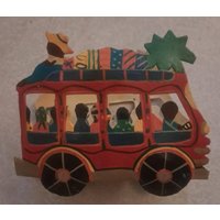 Metallkunst Handgefertigter & Handbemalter Country Bus "Schlüsselhalter" Recycelter Trommelstahl Metallskulptur Neuheit Made in B.w.i von Jaxsprats