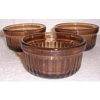 Vintage Anchor Hocking Braune Gerippte Sammler Glas Puddingschalen Usa von Jaxsprats
