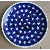 Vintage Boleslawiec Ceramika Stars Design Mit Blauem Hintergrund Display Platte 8 "Hand Made in Poland von Jaxsprats