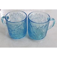 Vintage Kig Hellblaue Glasbecher Obstdesign, 2Er Set Vintage Kig Hellblaue Glasbecher Obstdesign, 2Er Set von Jaxsprats