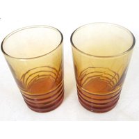 Vintage Libbey Amber Highball Trinkgläser Optic Swirl Design, 2Er Set von Jaxsprats