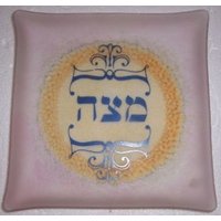 Vintage Reuven Rueven Handbemalter Nouveau Art Jejudica Hebräisch Glas Design Teller von Jaxsprats