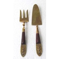 Vintage Siam Bronze Servier Set Buddha Palisander Besteck von Jaxsprats
