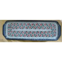 Vintage Unikat Boleslawiec Keramik Serviertablett Blaues Blumenmuster, Signiert von Jaxsprats