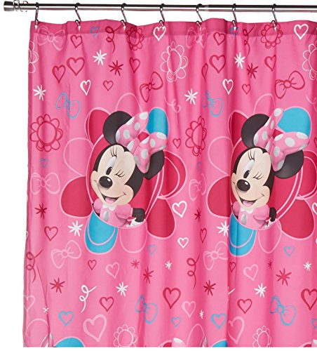 Jay Franco Disney Duschvorhang mit Mickey Maus und Minnie Maus, 177,8 x 182,9 cm, aus Stoff Minnie Pink Hearts von Jay Franco
