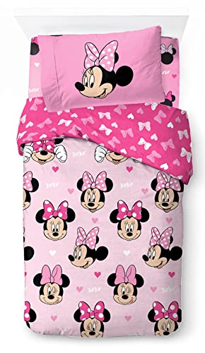 Disney Minnie Mouse Hearts & Love 3-teiliges Bettwäsche-Set für Einzelbett, Bettbezug, Spannbetttuch und Kissenbezug von Jay Franco