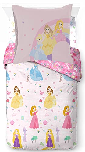 Jay Franco Disney Prinzessin Cut Paper 100% Baumwolle 3-teiliges Bettwäsche-Set 135x200cm Einzelbettgröße - Bettbezug + Spannbettlaken 90x200 cm + Kissenbezug 80x80 cm von Jay Franco