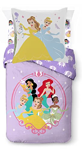 Disney Prinzessin Heart of Gold 100% Baumwolle 3-teiliges Bettwäsche-Set 135x200cm Einzelbettgröße - Bettbezug + Spannbettlaken 90x200 cm + Kissenbezug 80x80 cm von Jay Franco