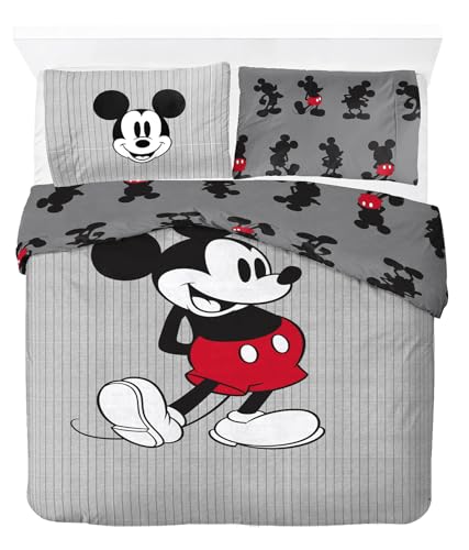 Jay Franco Disney Mickey Mouse Set gestreift – Bettbezug Set für Zwei Personen inklusive Kopfkissenbezug 50 x 70 cm, warmes Bettwäsche Set Baumwolle von Jay Franco