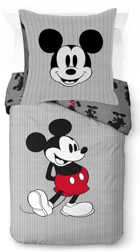 Jay Franco Disney Mickey Mouse Set gestreift – Bettbezug Set für eine Person inklusive Kopfkissenbezug 80 x 80 cm, warmes Bettwäsche Set Baumwolle von Jay Franco