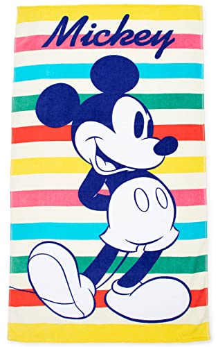 Jay Franco Disney Mickey Mouse süße Streifen 86cm x 162cm große Strandtuch aus 100% Baumwollfrottee von Jay Franco