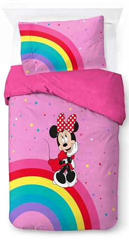 Jay Franco Disney Minnie Mouse Rainbow 100% Baumwolle Einzelbett-Bettbezug-Set – Enthält Kissenbezug 50 x 70 cm von Jay Franco