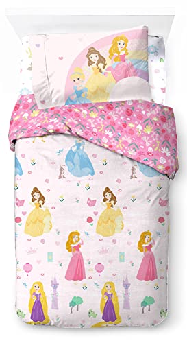 Jay Franco Disney Prinzessin Cut Paper 100% Baumwolle 3-teiliges Bettwäsche-Set 135x200cm Einzelbettgröße - Bettbezug + Spannbettlaken 90x200 cm + Kissenbezug 50x70 cm von Jay Franco