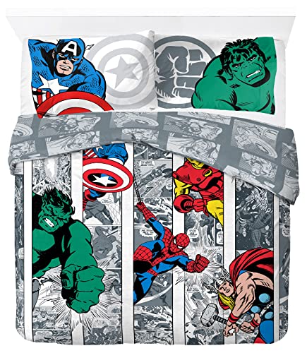 Jay Franco Marvel Comics Comic Cool Doppelbettgröß mit Bettbezug 200x200cm + 2 Kissenbezügen 50x70cm aus 100% Baumwolle von Jay Franco