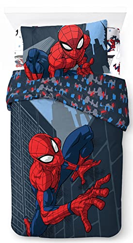 Jay Franco Marvel Spiderman City Streets 100% Baumwolle 3-teiliges Bettwäsche-Set 135x200cm Einzelbettgröße - Bettbezug + Spannbettlaken 90x200 cm + Kissenbezug 50x70 cm von Jay Franco
