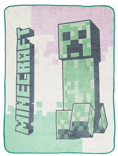 Jay Franco Minecraft Creeper 130 x 150 cm Hellrosa Flauschige Tagesdecke Bettüberwurf Überwurfdecke von Jay Franco