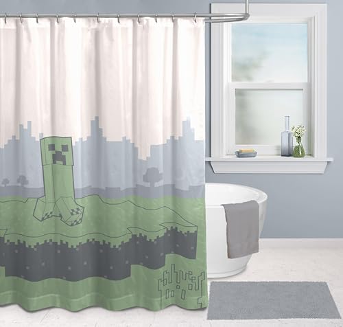 Jay Franco Minecraft Creeper Duschvorhang 178 x 182 cm – Stoff Videospiel Badezimmerdekoration von Jay Franco
