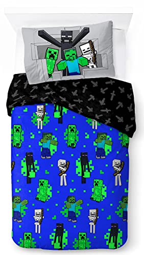 Jay Franco Minecraft Fight Back 100% Baumwolle Kinderbettwäsche-Set 135x200 cm Einzelbettgröße - Bettbezug + Kissenbezug 50x70 cm von Jay Franco