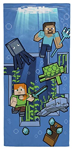 Jay Franco Minecraft Unterwasserabenteuer 71cm x 147cm Strandtuch aus 100% Baumwollfrottee von Jay Franco