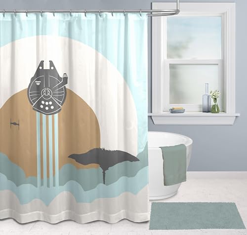 Jay Franco Star Wars Millennium Falke Duschvorhang 178 x 182 cm – Badezimmerdekor in neutralen Farbtönen von Jay Franco