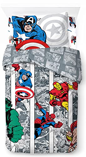 Marvel Comics Avengers Comic Cool Bettwäsche-Set, 100 % Baumwolle, 3-teilig, für Einzelbett, Bettbezug, Spannbetttuch und Kissenbezug von Jay Franco