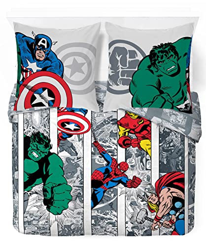 Marvel Comics Comic Cool 100% Baumwolle Bettbezug 200x200 cm Doppelbettgröße mit 2 Kissenbezügen 80x80 cm von Jay Franco