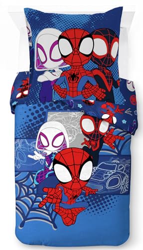 Marvel Spidey und Seine Super-Freunde Vroom – Bettbezug Set für eine Person inklusive Kopfkissenbezug 80x80 aus 100% Baumwolle, warme Marvel Bettwäsche von Jay Franco