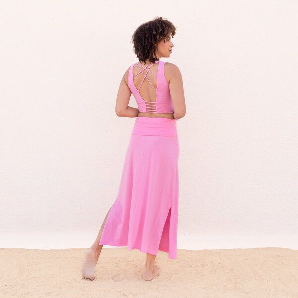 Jaya INDRA - Damen - Maxi-Rock aus elastischer Biobaumwolle mit doppeltem Bund, High Waist - Low Waist tragbar von Jaya