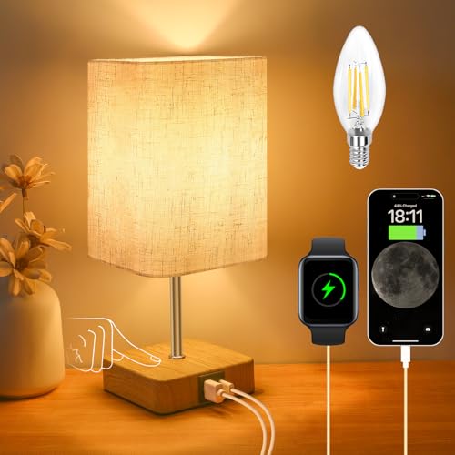 Jayencer Nachttischlampe Touch Dimmbar, Tischlampe Touchdimmer Glühbirne Drei Helligkeitsstufen, Lampenschirm aus Leinenstoff, Tischleuchte für Schlafzimmer Wohnzimmer, Büros (USB-1) Jayencer Nachttischlampe Touch Dimmbar, Tischlampe Touchdimmer Glühbirne Drei Helligkeitsstufen, Lampenschirm aus Leinenstoff, Tischleuchte für Schlafzimmer Wohnzimmer, Büros (USB-1) von Jayencer