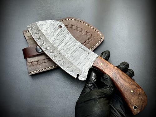 Jayger Handgefertigtes Küchenmesser, Hackmesser, echter Damaststahl, Lederscheide, Grill, Outdoor, dicke Klinge Jayger Handgefertigtes Küchenmesser, Hackmesser, echter Damaststahl, Lederscheide, Grill, Outdoor, dicke Klinge von Jayger