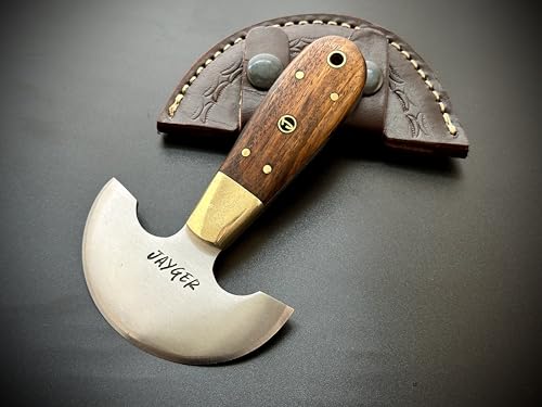 Jayger Handgefertigtes Rundkopfmesser, Karbonstahl, Halbmond-Lederarbeitsmesser, Holzgriff, Skivermesser für DIY-Lederwaren, mit Lederscheide Jayger Handgefertigtes Rundkopfmesser, Karbonstahl, Halbmond-Lederarbeitsmesser, Holzgriff, Skivermesser für DIY-Lederwaren, mit Lederscheide von Jayger