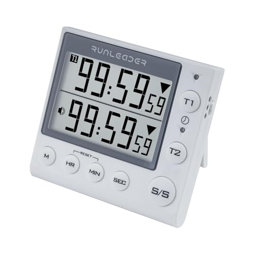 Jayron KT002 2-Kanal-Timer mit Uhr Küchentimer Wecker Digitaler Minuten-/Sekunden-Timer Schreibtischuhr Elektrische Uhr zum Kochen von NInE-ROnG