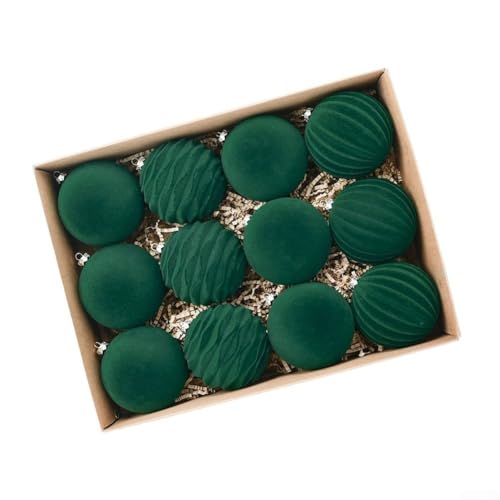 12-teiliges Weihnachtskugel-Ornament-Set, mit Samt beflockt und Kunststoff, für Weihnachtsbaumschmuck und festliche Displays (D) von Jayruit