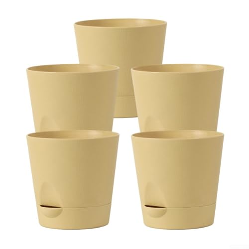 5 Stück Blumentöpfe, selbstbewässernder Blumentopf, Bewässerung von Pflanztöpfen für den Innen- und Außenbereich (Khaki) von Jayruit