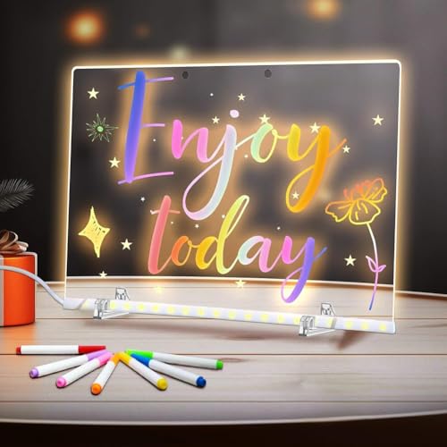 Bunte LED-Notiztafel, 6 Farben, Neon-Leucht-Memoboard mit 7 Stiften, transparentes Acryl-Zeichenbrett für kreative Nachrichten (20 x 20 cm) von Jayruit