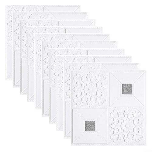 Dekorative 3D-Schaumstoff-Wandpaneele, 10-teiliges Set für wasserdichte und feuchtigkeitsbeständige Wände (Silber) von Jayruit
