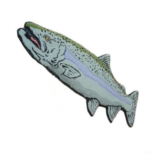 Dekorativer Teppich in Fischform, handgefertigt, 60 cm Länge, einzigartiges unregelmäßiges Design, bunter Naturteppich (E) von Jayruit