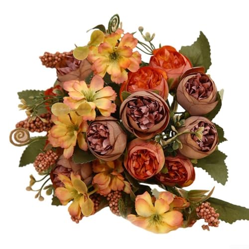 Dekorativer künstlicher Rosenstrauß für Hochzeiten, Schreibtisch oder Wohnzimmer, hergestellt aus Kunststoff, Eisendraht und Seidenstoff, mit einer simulierten Blume (Kaffee) von Jayruit