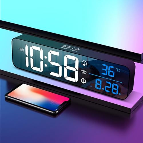 Digitaler LED-Wecker mit USB-Anschluss, wiederaufladbar, mit großem Display, Temperaturanzeige, Dual-Alarme, einstellbare Helligkeit (schwarz) von Jayruit