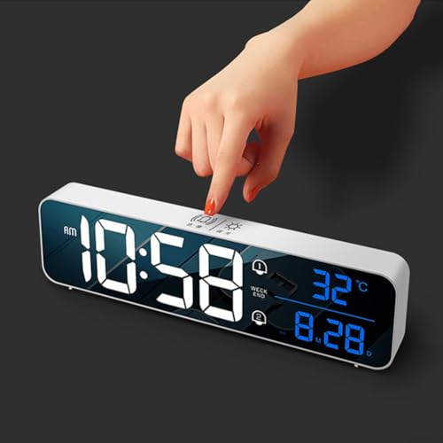 Digitaler LED-Wecker mit USB-Anschluss, wiederaufladbar, mit großem Display, Temperaturanzeige, Dual-Alarme, einstellbare Helligkeit (weiß) von Jayruit