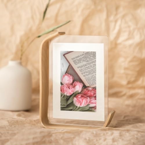Doppelseitiger Acryl-Bilderrahmen, transparentes Design, passend für 10 x 15 cm und 14 x 21 cm Fotos, kombiniert Haltbarkeit und Eleganz (10 x 15 cm, Original-Holzfarbe) von Jayruit