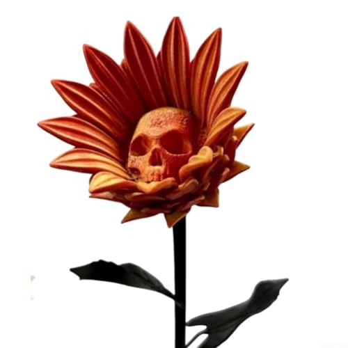 Fantasy Skull Sonnenblume 3D gedruckt verbotene Sonnenblume Gothic Dekor für mystische und unheimliche Heim- oder Büro-Ambiente (Orange) von Jayruit