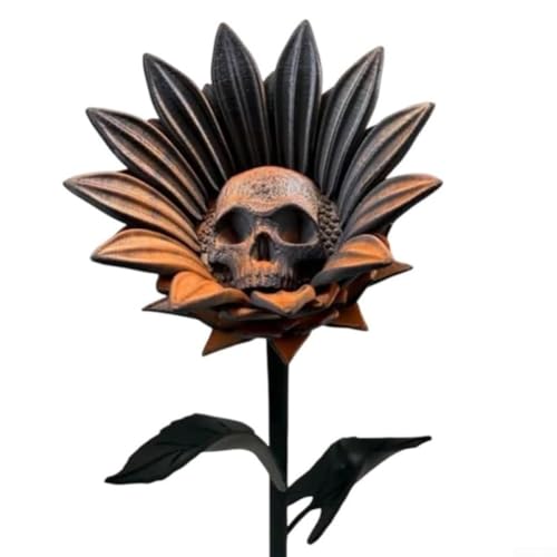 Fantasy Skull Sonnenblume 3D gedruckt verbotene Sonnenblume Gothic Dekor für mystische und unheimliche Heim- oder Büro-Ambiente (schwarz und orange) von Jayruit