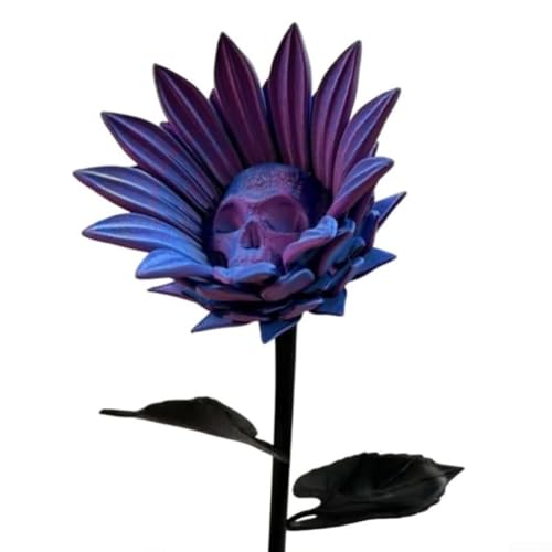 Fantasy-Totenkopf-Sonnenblume, 3D-Druck, verbotene Sonnenblume, Gothic-Dekoration für mystische und unheimliche Heim- oder Büro-Ambiente (lila und blau) von Jayruit