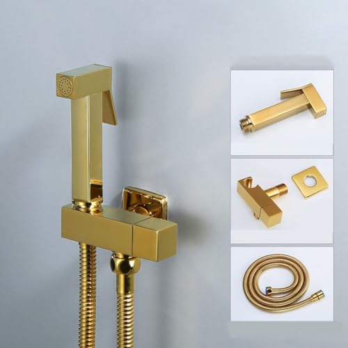 Hand-Bidet-Sprüh-Set, Messing-Bidet-Wasserhahn, goldfarben, Hand-WC-Sprühgerät, hygienischer Dusch-WC-Aufsatz (Gold) von Jayruit