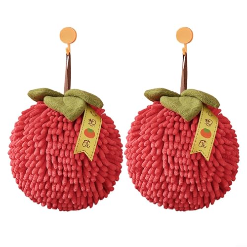 Jayruit Set mit 2 roten Persimmon Chenille-Handtüchern, schnelle Absorption, einfach aufzuhängen, mit Haken von Jayruit